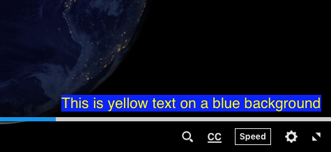 Video player with yellow caption text on a blue background