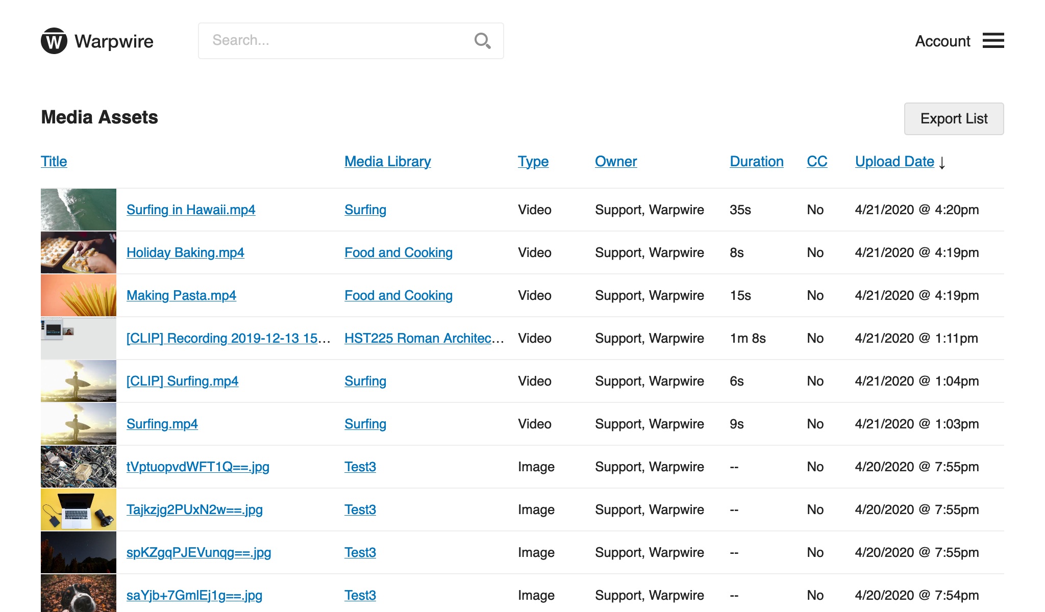 Admin tool showing all assets