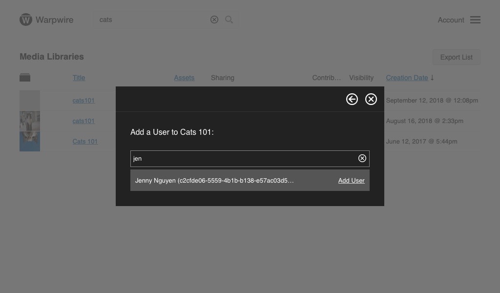 panel showing user being added to group within Warpwire
