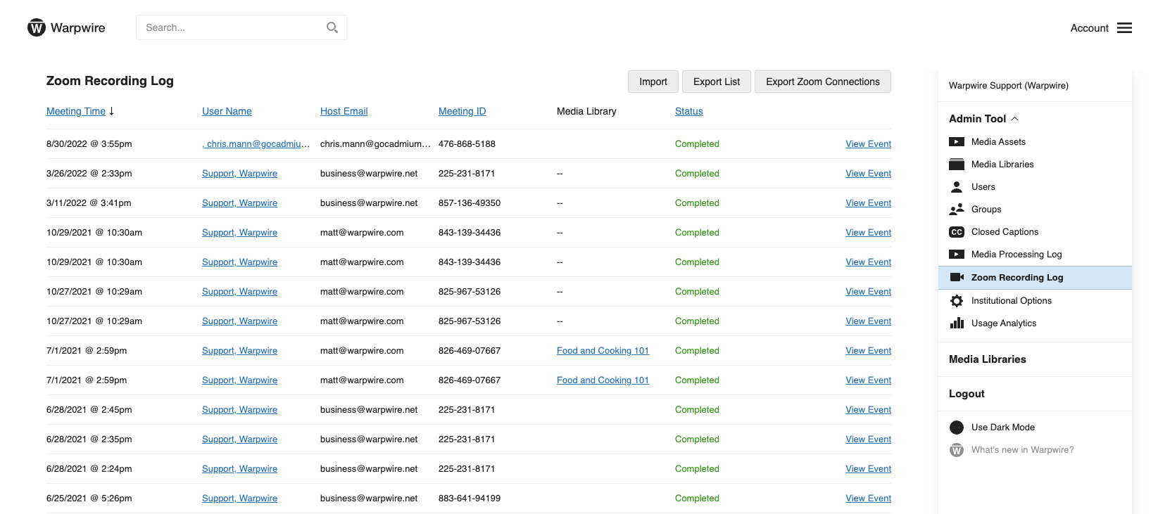 Zoom Recording Log