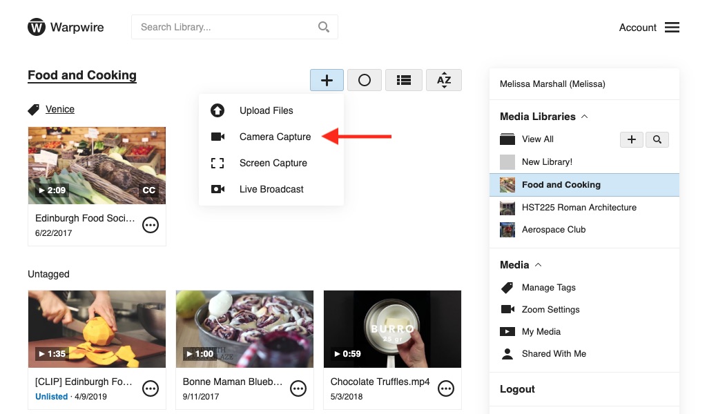 Add content dropdown with 'Camera Capture' selected