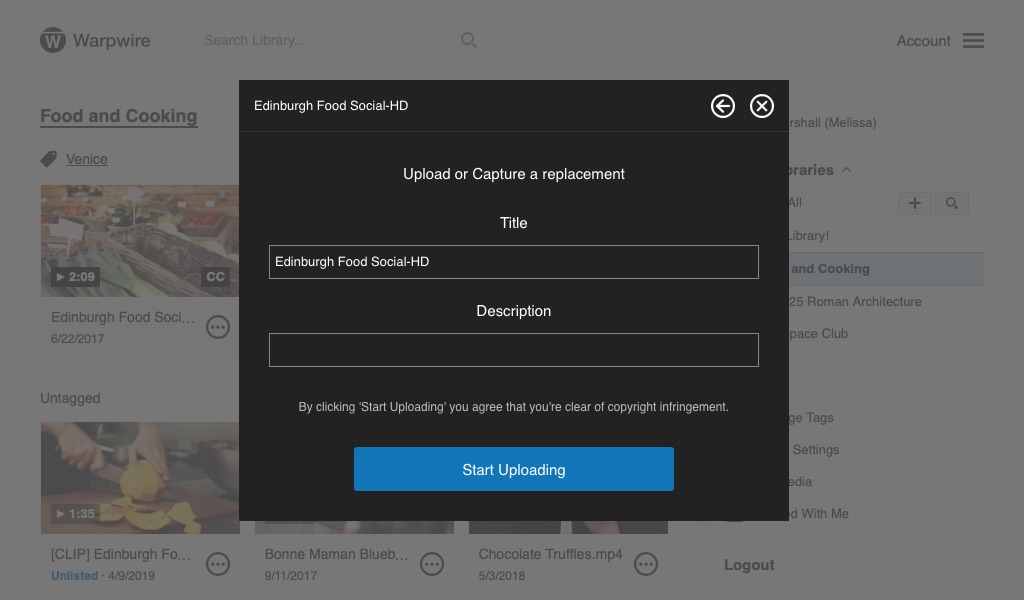Pane with user input to give replacement asset a Title and Description