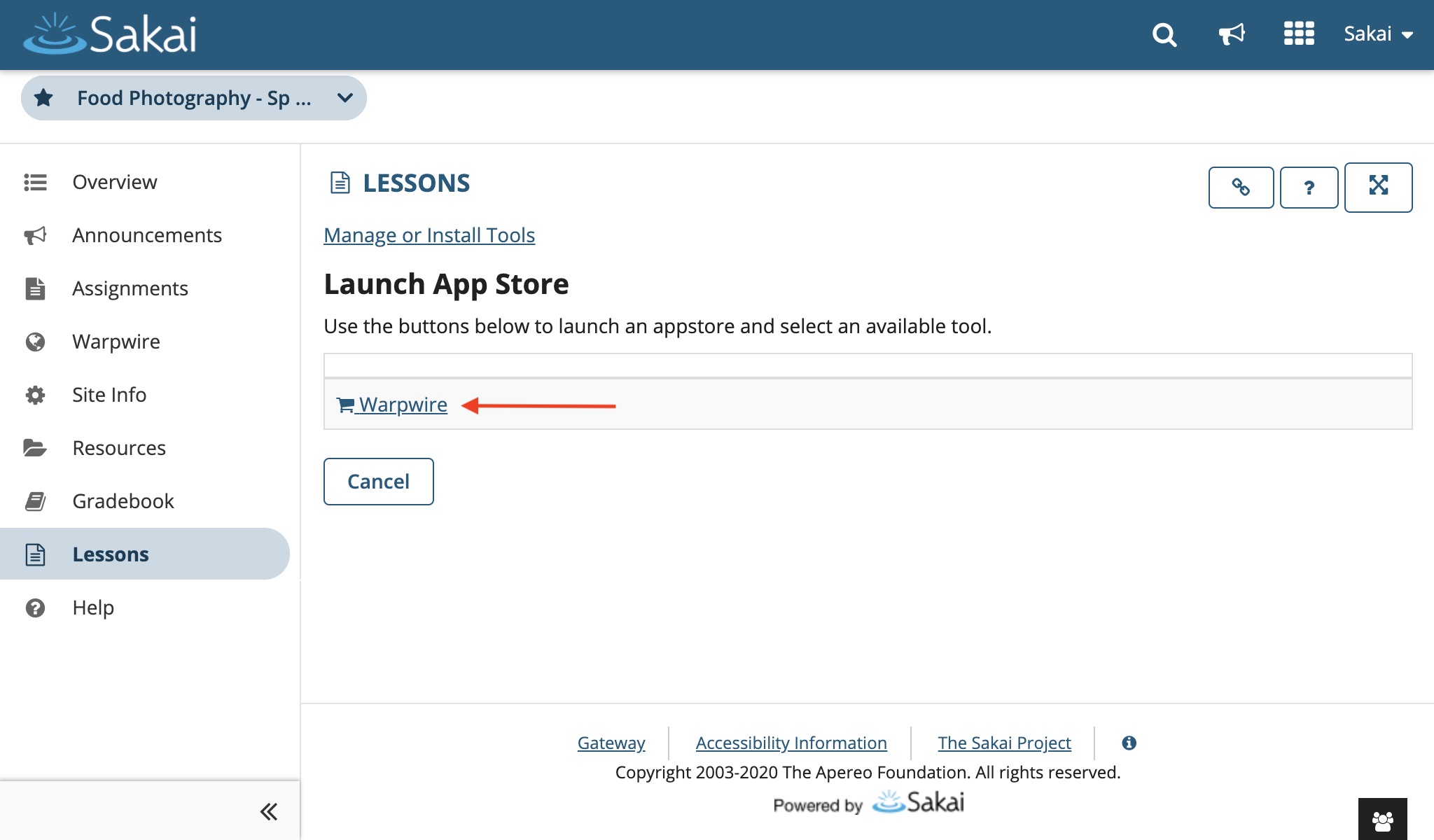 Click Warpwire in the menu below Launch App Store.