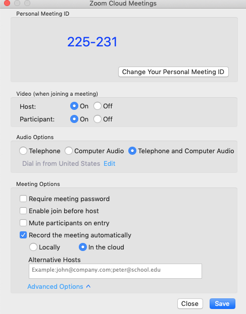 zoom settings changing meeting id