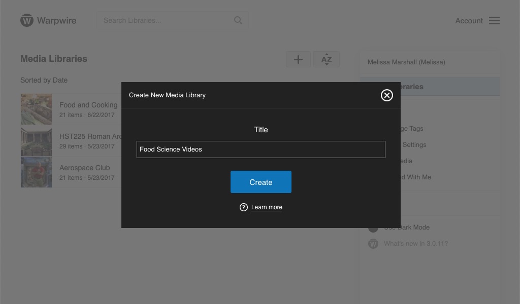 Create new Warpwire Media Library user input field